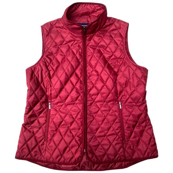 Lands’ End Women’s Red Quilted Vest XL Lightweight Zip Pockets Primaloft - Picture 5 of 12